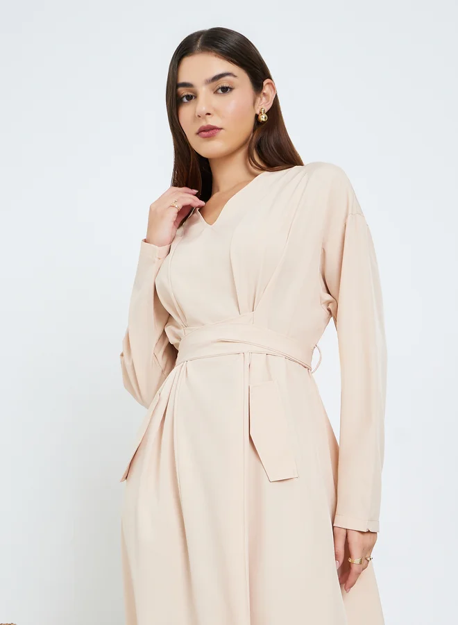 ستايلي فستان ماكسي نسائي بحزام خصر بيج بتصميم -